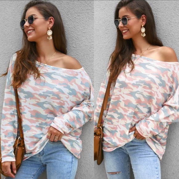 Bellanblue Tops - DEBBIE CAmo Pirnt off shoulder Top